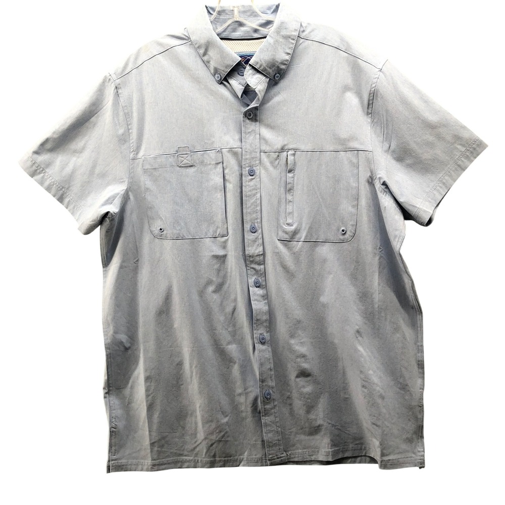 X-Caster Tallwoods Fishing Shirt Mens L‎ Blue Short Sleeve Button Up Outdoors